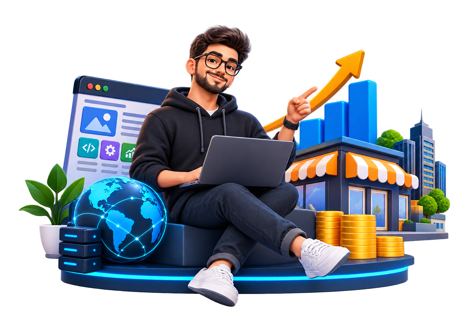 Business assets and digital growth illustration
